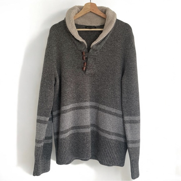 Banana Republic Birdseye Grey Stripe Wool Shawl Neck Pullover Sweater - Picture 5 of 12